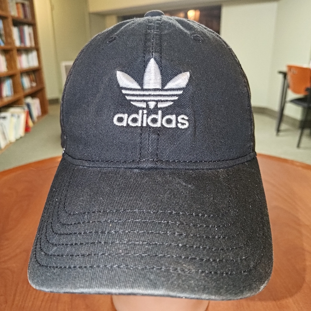 adidas Trefoil Embroidered Logo Strapback Hat Cap Black White